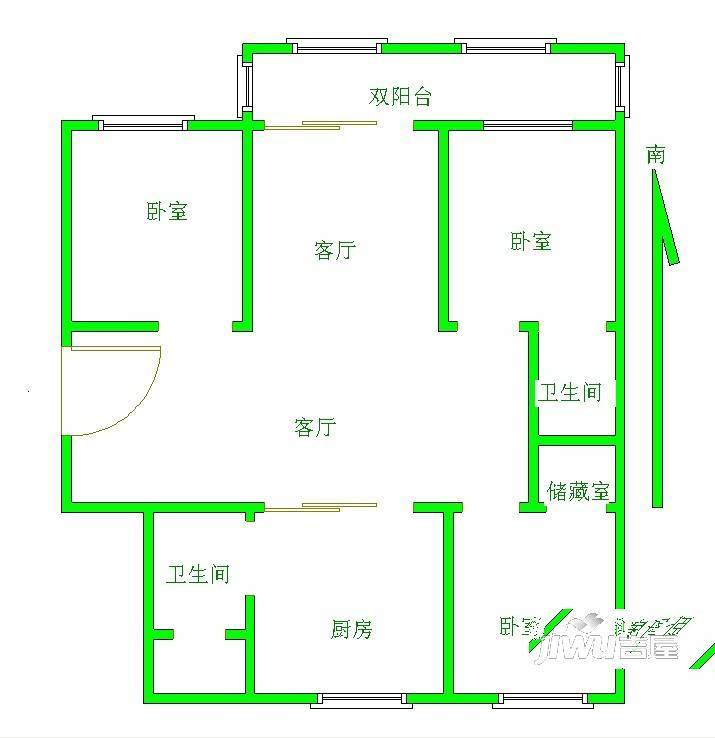 莱福花园3室2厅1卫115㎡户型图