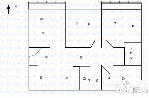 兰苑小区2室1厅1卫75㎡户型图