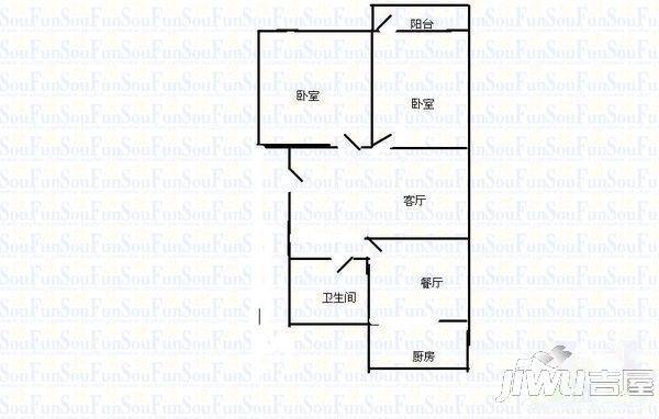 顾庄新村2室2厅1卫77㎡户型图