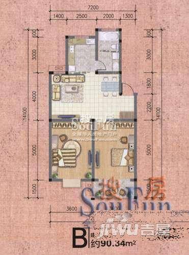 上林苑2室2厅1卫89.2㎡户型图