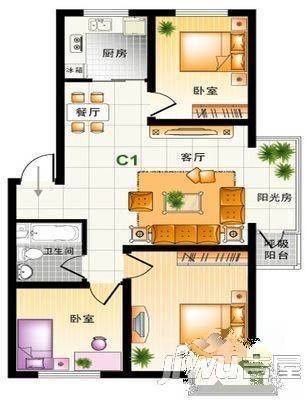 康佳苑2室2厅1卫89㎡户型图