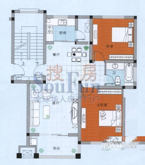 莱茵达都市枫林2室1厅1卫户型图