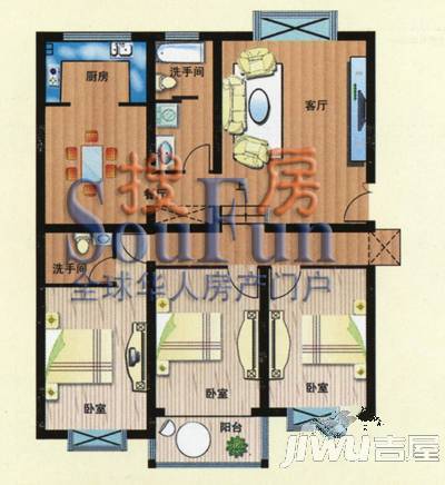 柳馨花园3室2厅1卫132.7㎡户型图