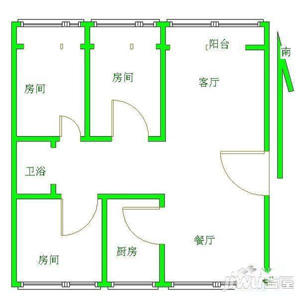 万鸿城市花园3室2厅2卫127㎡户型图