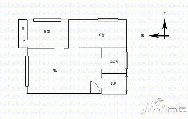 北宝带2室2厅1卫70㎡户型图