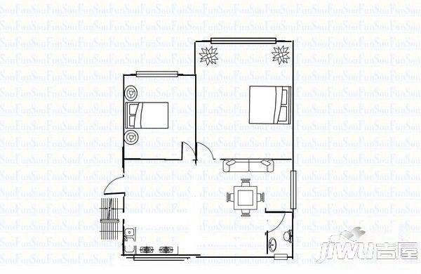 杉湾花园2室2厅1卫80㎡户型图