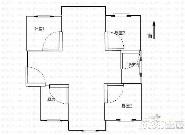 杉湾花园2室2厅1卫80㎡户型图