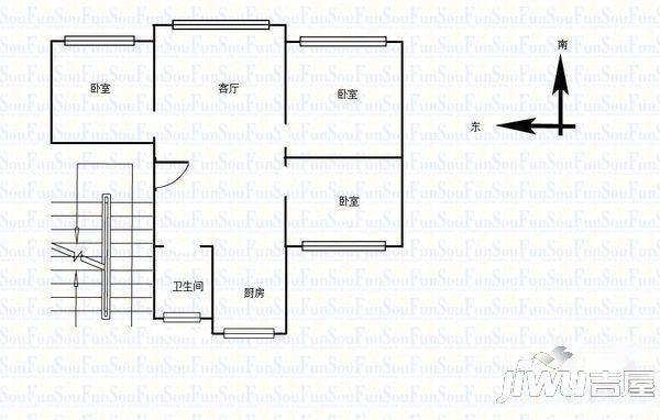 杉湾花园2室2厅1卫80㎡户型图