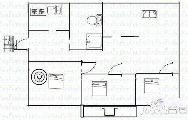 杉湾花园2室2厅1卫80㎡户型图