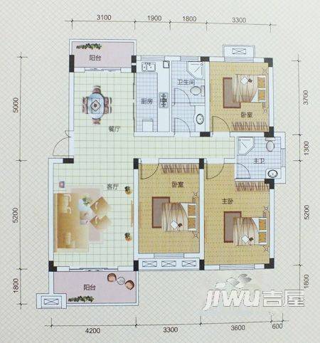 文昌北苑2室1厅1卫62㎡户型图