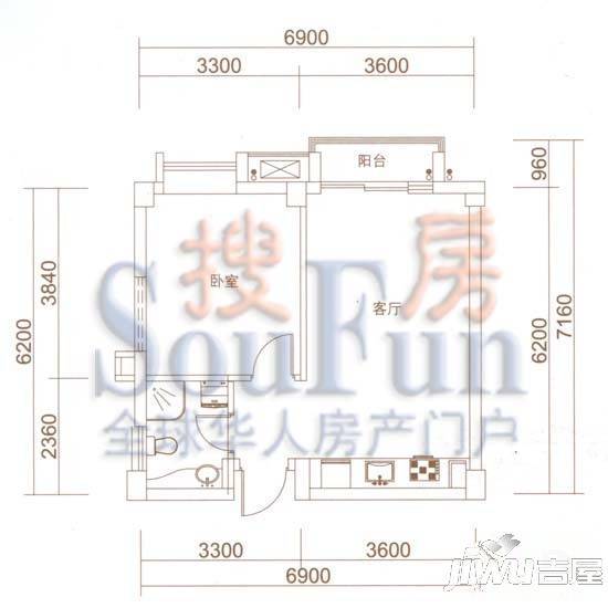 海德庄园1室1厅1卫39㎡户型图