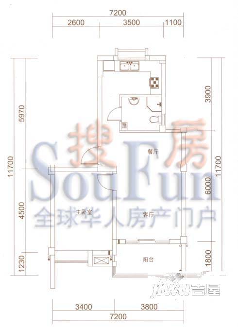 海德庄园1室1厅1卫39㎡户型图