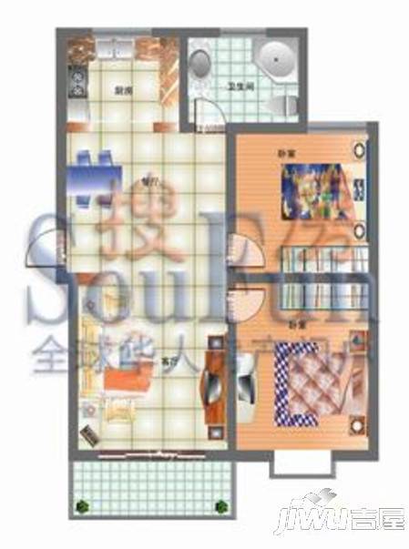 鸿福家园2室2厅1卫92㎡户型图