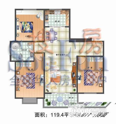 鸿福家园3室2厅1卫129.9㎡户型图