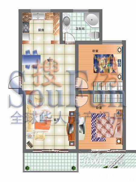 鸿福家园3室2厅1卫129.9㎡户型图