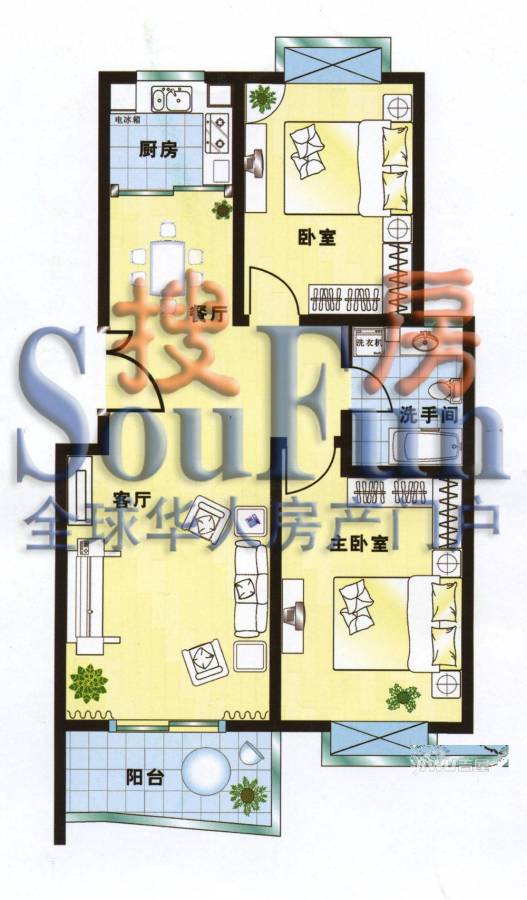 名都华庭2室2厅1卫户型图