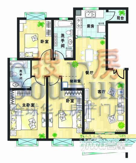 名都华庭2室2厅1卫户型图