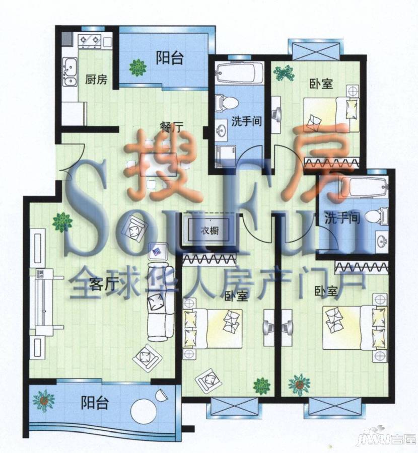 名都华庭2室2厅1卫户型图