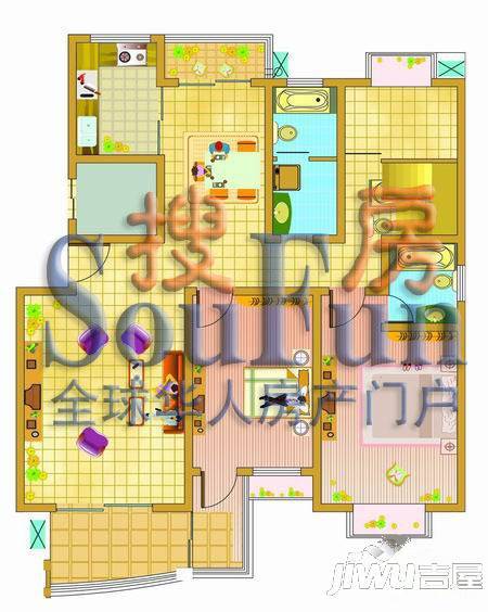 富丽康城3室2厅1卫户型图