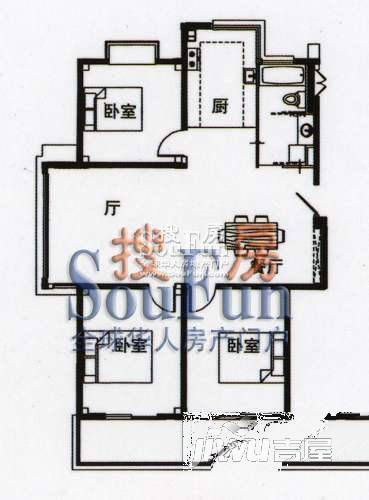 文昌花园3室2厅1卫125.5㎡户型图