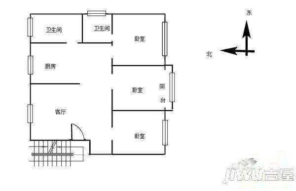 幸福小区2室1厅1卫66㎡户型图