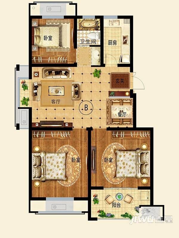 建联学府景园3室2厅1卫110㎡户型图