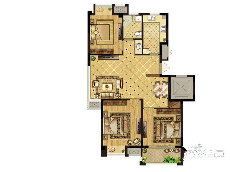 光明朗悦华府3室2厅1卫103.3㎡户型图