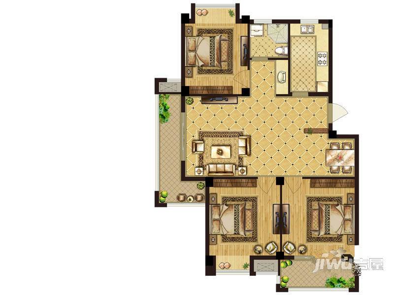 光明朗悦华府3室2厅1卫107.4㎡户型图