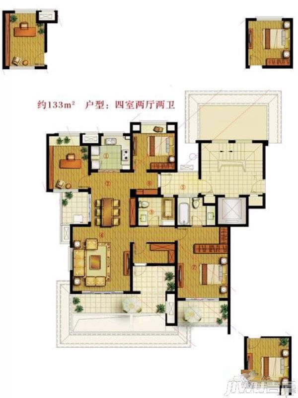 万科城4室2厅2卫133㎡户型图