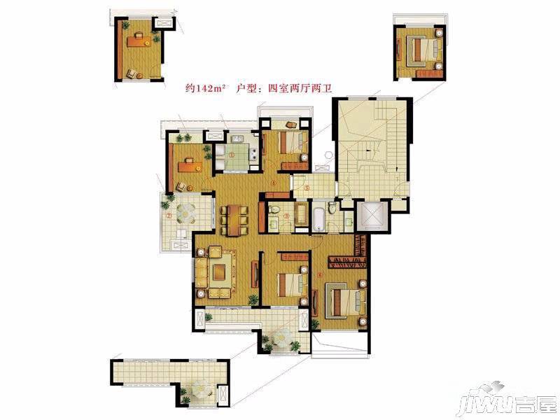 万科城4室2厅2卫142㎡户型图