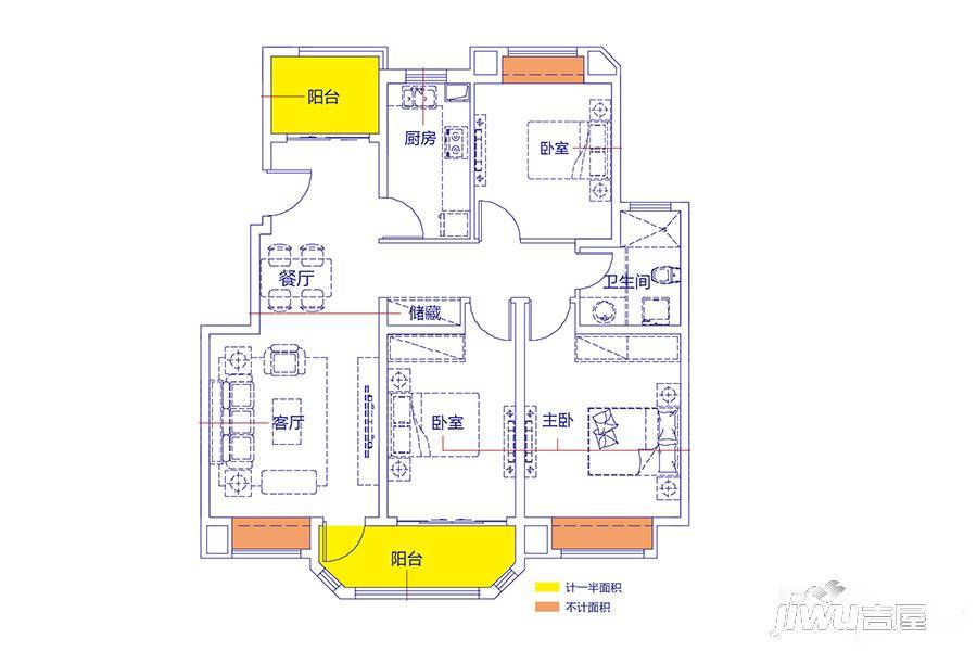 光辉岁月3室2厅1卫110㎡户型图