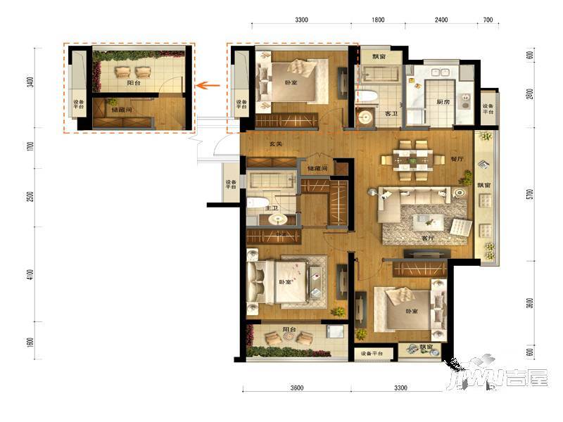 银天金城3室2厅2卫115㎡户型图