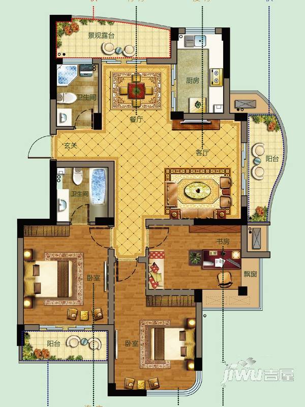 林溪闲庭3室2厅1卫126㎡户型图