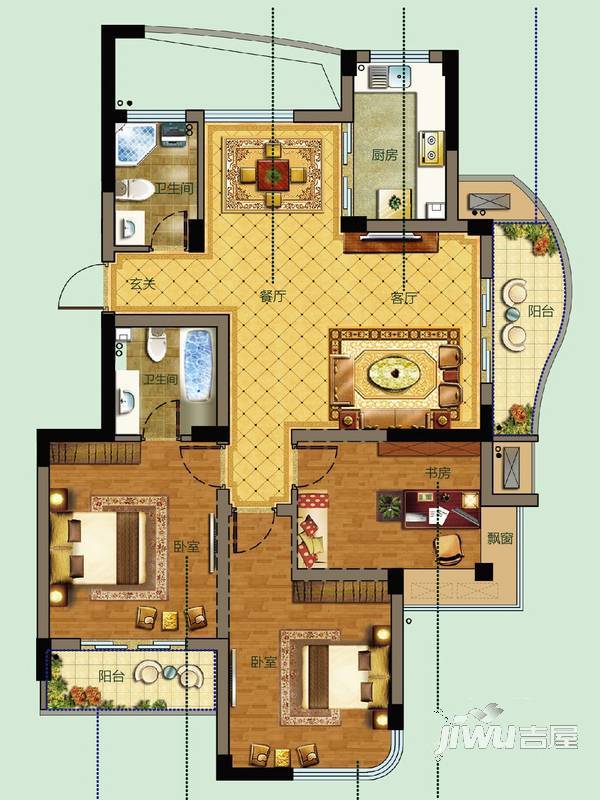 林溪闲庭3室2厅1卫126㎡户型图