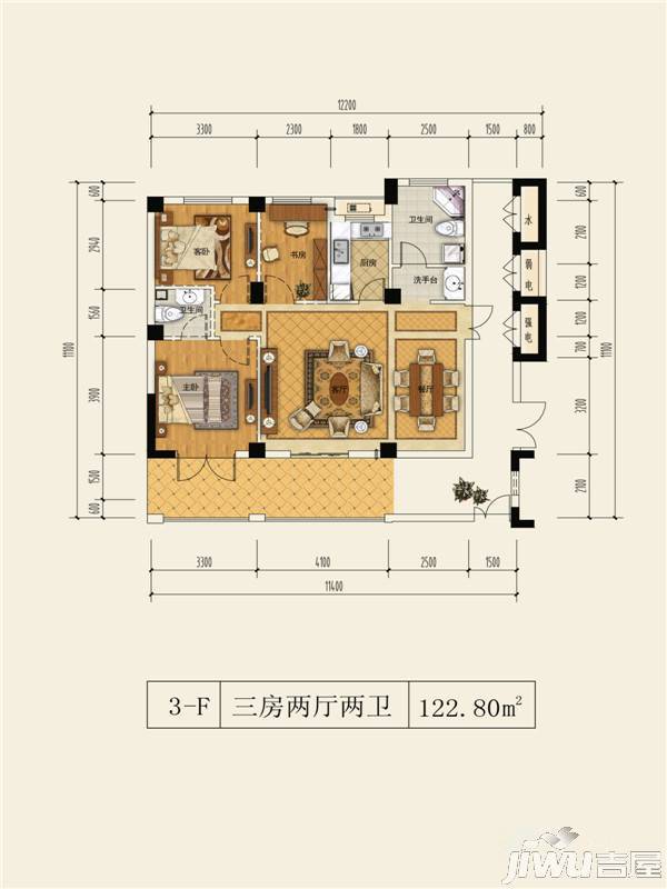 正易上塘春苑3室2厅2卫122.8㎡户型图