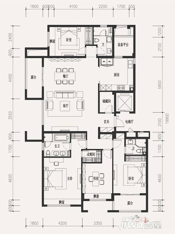 富力西溪悦居溪区4室2厅3卫189㎡户型图