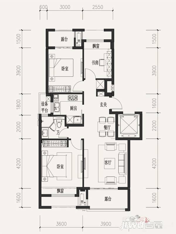 富力西溪悦居溪区4室2厅3卫189㎡户型图