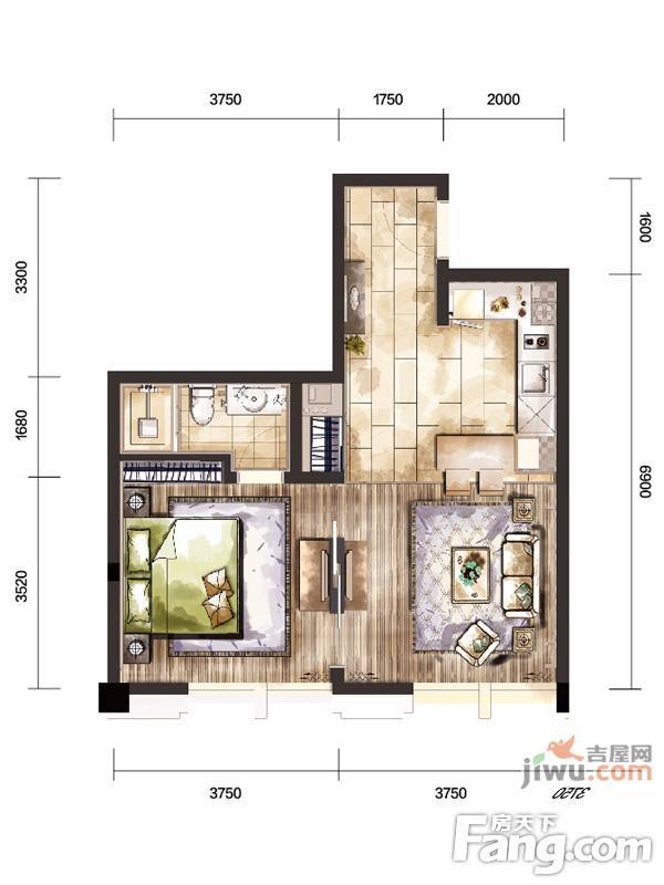 安居临江金座1室1厅1卫65㎡户型图