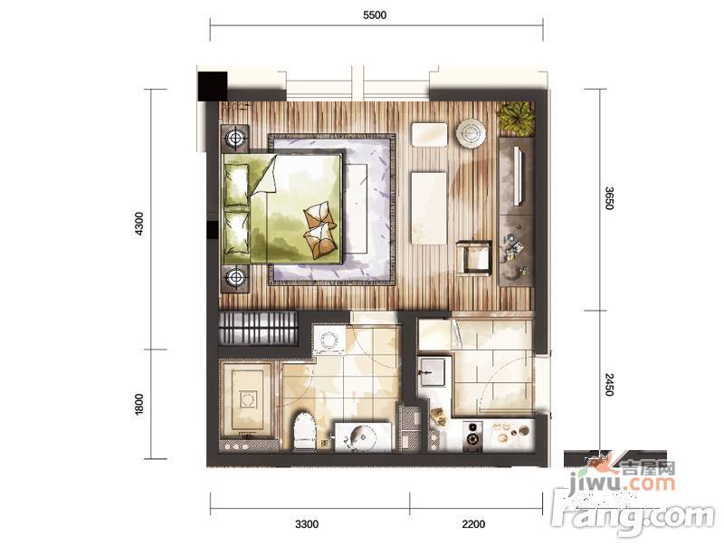 安居临江金座1室1厅1卫45㎡户型图