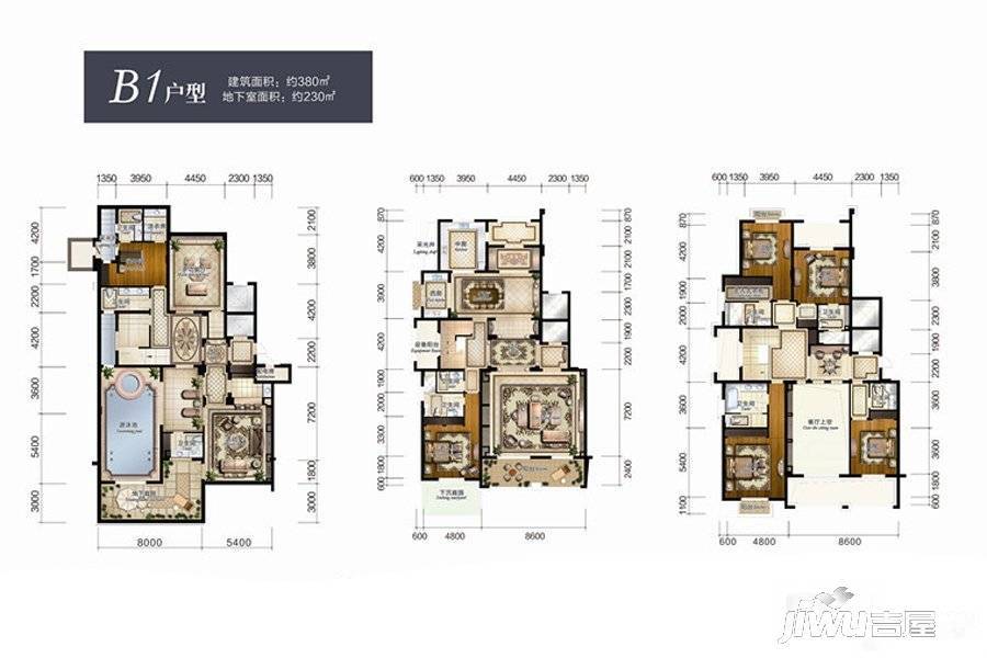 大华西溪风情澄宫3室5厅4卫380㎡户型图