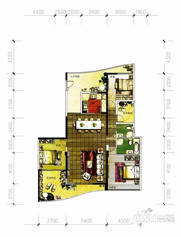 宝德时代华府3室2厅2卫户型图