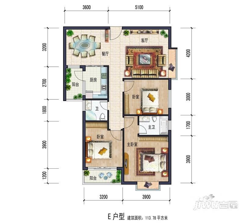 锦绣豪庭3室2厅2卫113.8㎡户型图