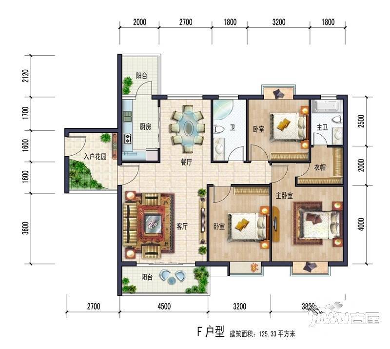 锦绣豪庭3室2厅2卫125.3㎡户型图