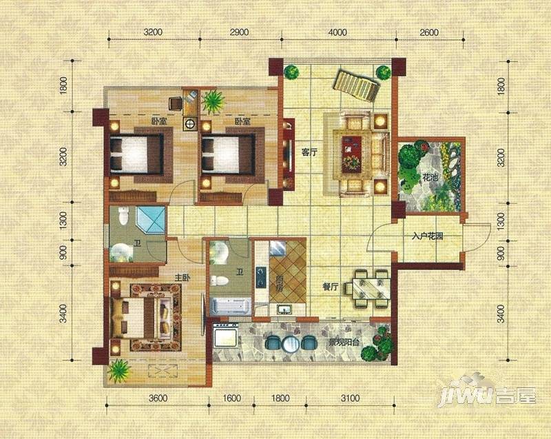 伟弘锦绣世家3室2厅2卫112.1㎡户型图