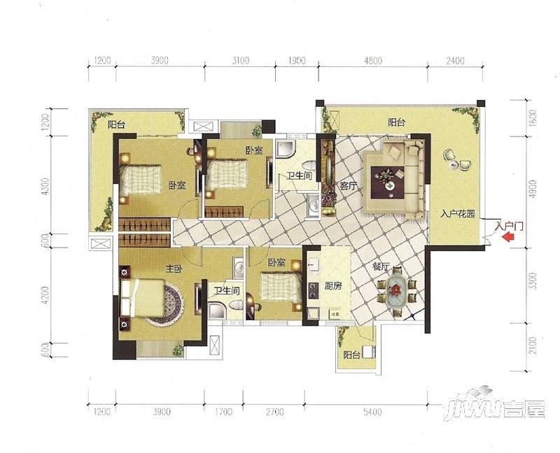 裕达中央城4室2厅2卫户型图