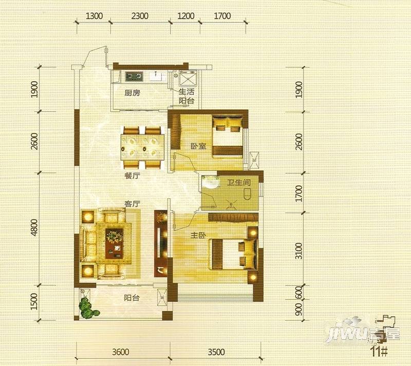 瀚林银座3室2厅2卫118.9㎡户型图