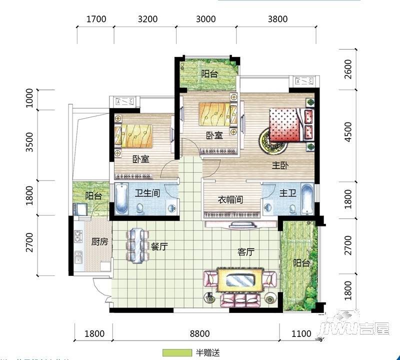 裕达建材家居广场3室2厅2卫132㎡户型图