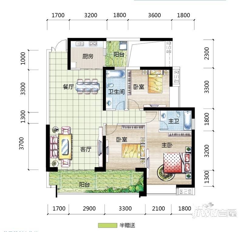 裕达建材家居广场3室2厅2卫136㎡户型图