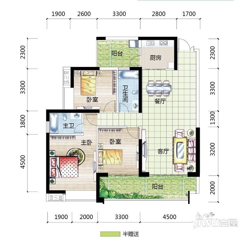 裕达建材家居广场3室2厅2卫136㎡户型图