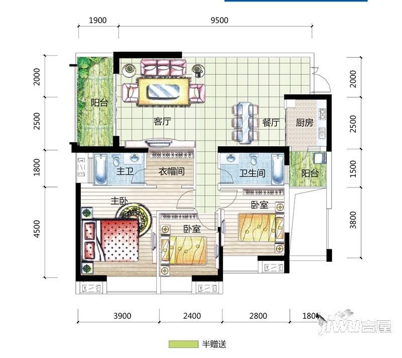 裕达建材家居广场3室2厅2卫130㎡户型图